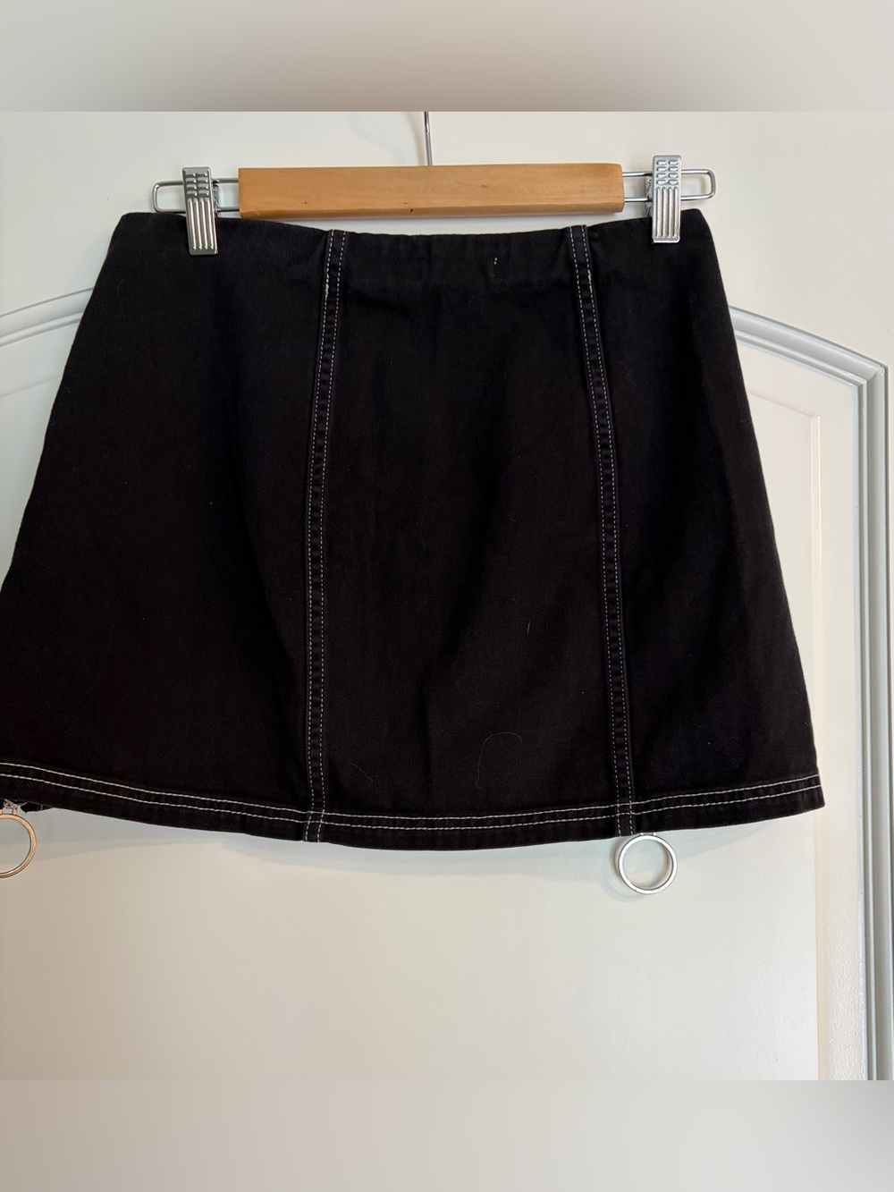 Silence & Noise Black Embroidered Crane Floral Mini Skirt Double Zipper Size Sm - Picture 2 of 6